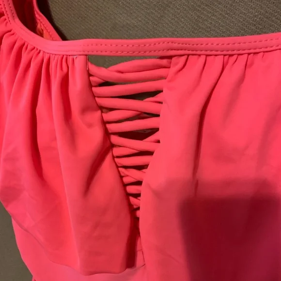 Sz 1X Coral Tropics Apollo coral pink one piece swimsuit - Picture 3 of 11